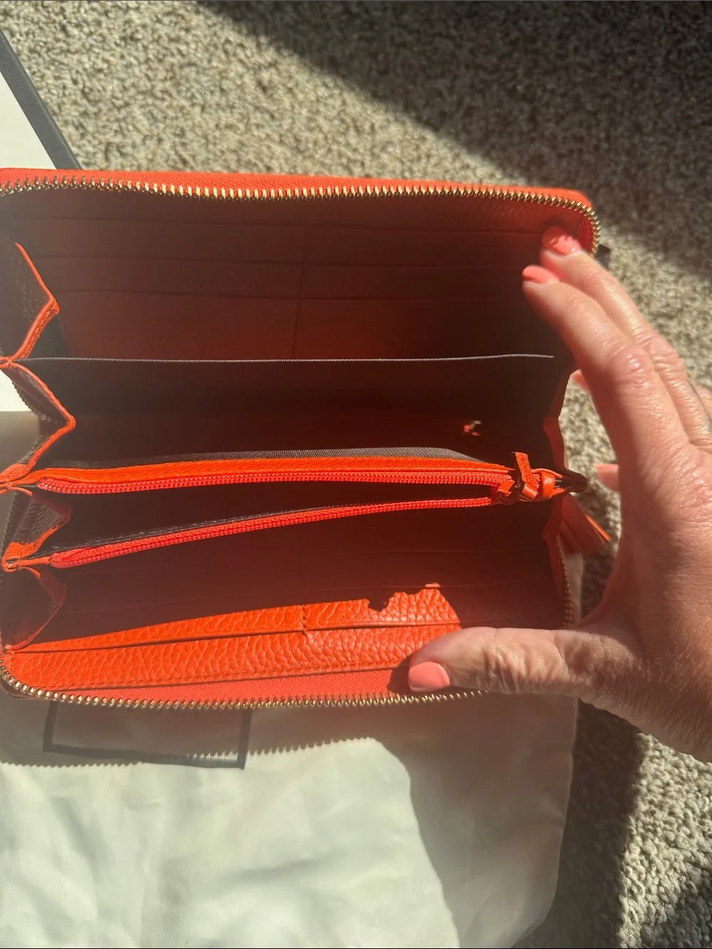 Gucci Orange Pebbled Leather Zip-Around Wallet With Tassle